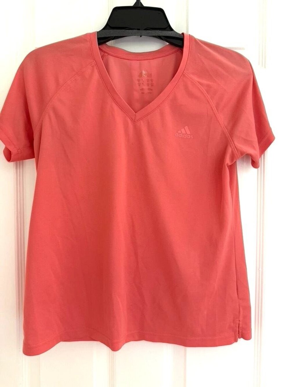 Adidas 3 Stripe Women's V-Neck Athletic Top Grapefruit Pink Size Med Athleisure